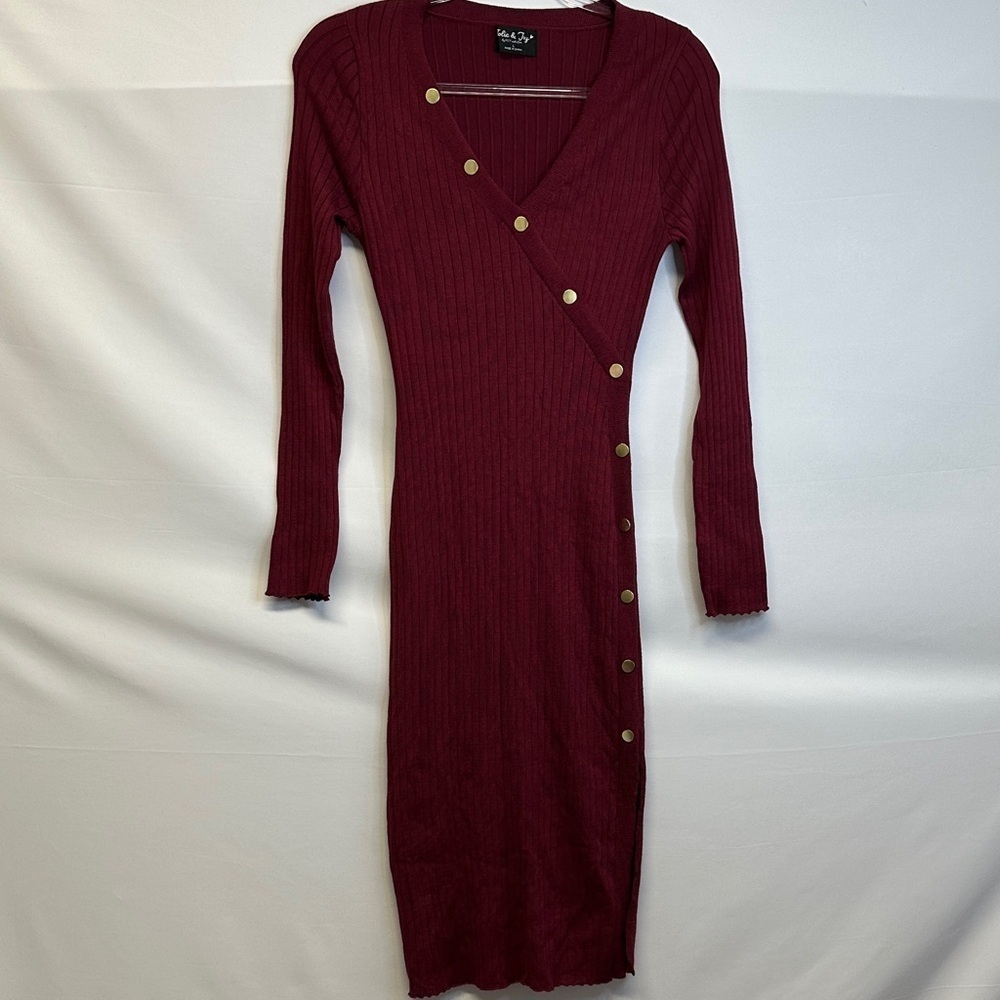 Jolie & Joy by FCT With Love Ribbed Knit Midi Dress Burgundy L - Picture 2 of 6